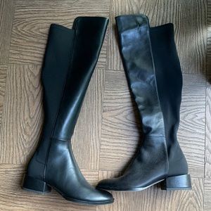 NEW Black Leather and Stretch Over Knee Boots